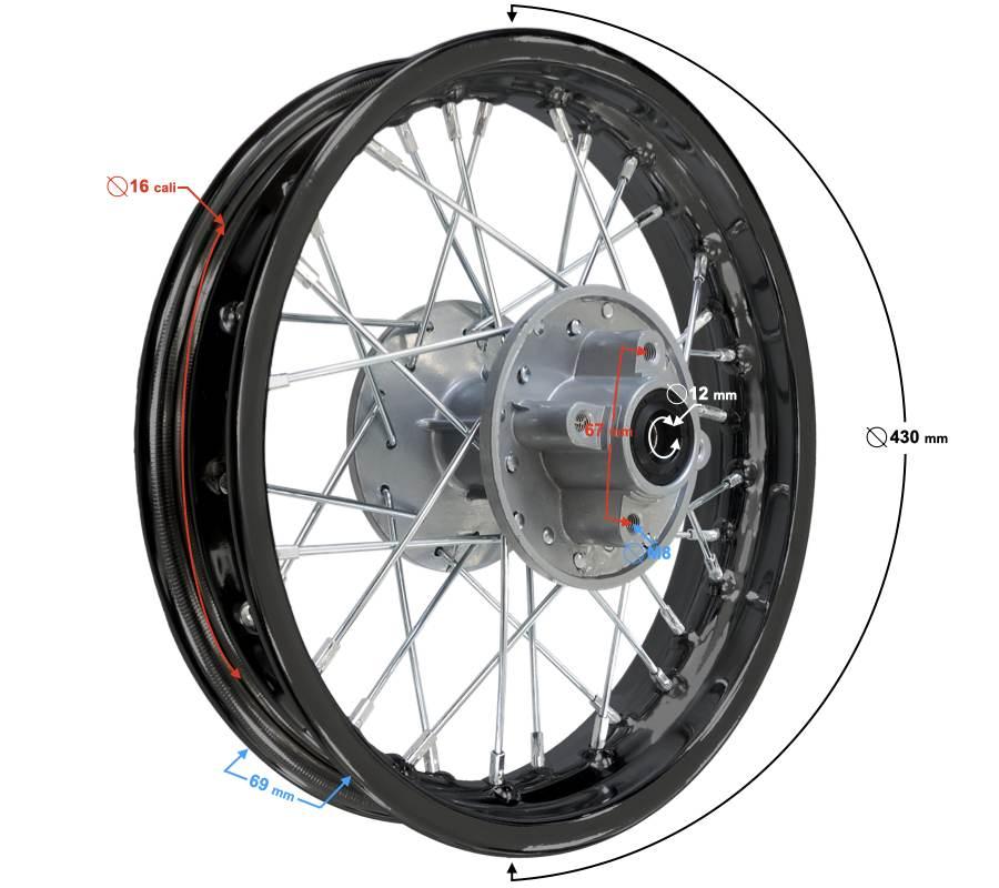 Felga tylna 16x1,85 rozstaw 67mm dirt bike