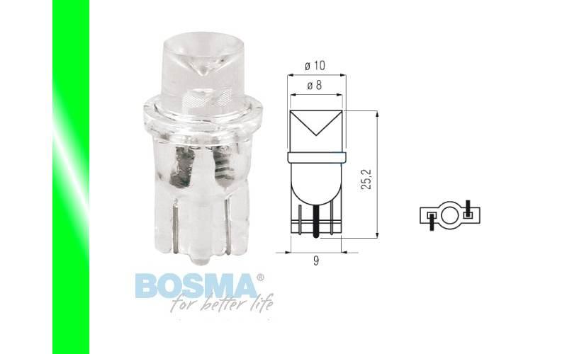 Żarówka bosma 12v 1*led standard t10 green wide viewing blister