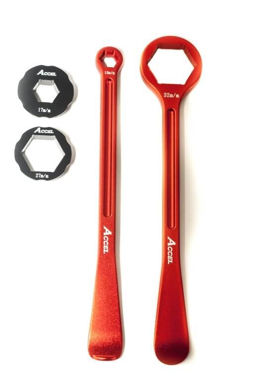 Accel Komplet Łyżek Do Opon 23+24Cm Alu7075 Kute Z Kluczami 10,13,17,27,32