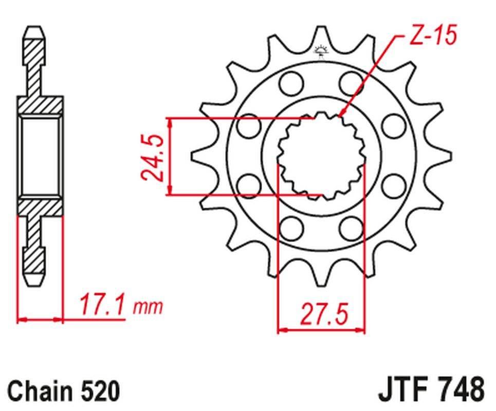 Jt Zębatka Przednia 2250 15 Z Gumą Ducati 899 Panigale '14-'15, 959 Panigal