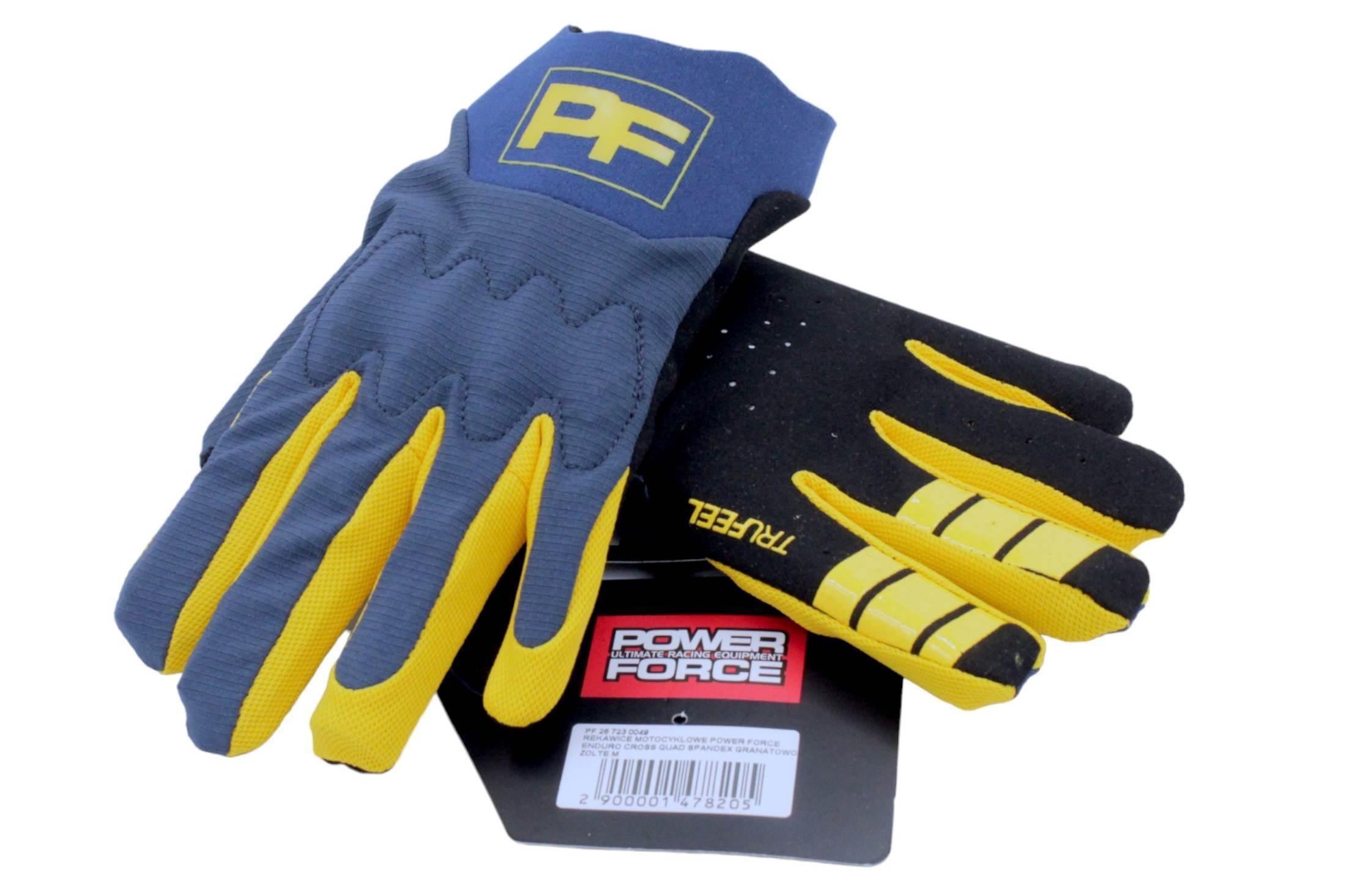 Rękawice motocyklowe power force enduro cross quad spandex granatowo żółte