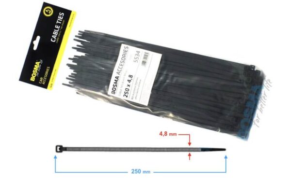 Opaska zaciskowa bosma 4,8*250 mm black 100 pcs 5534
