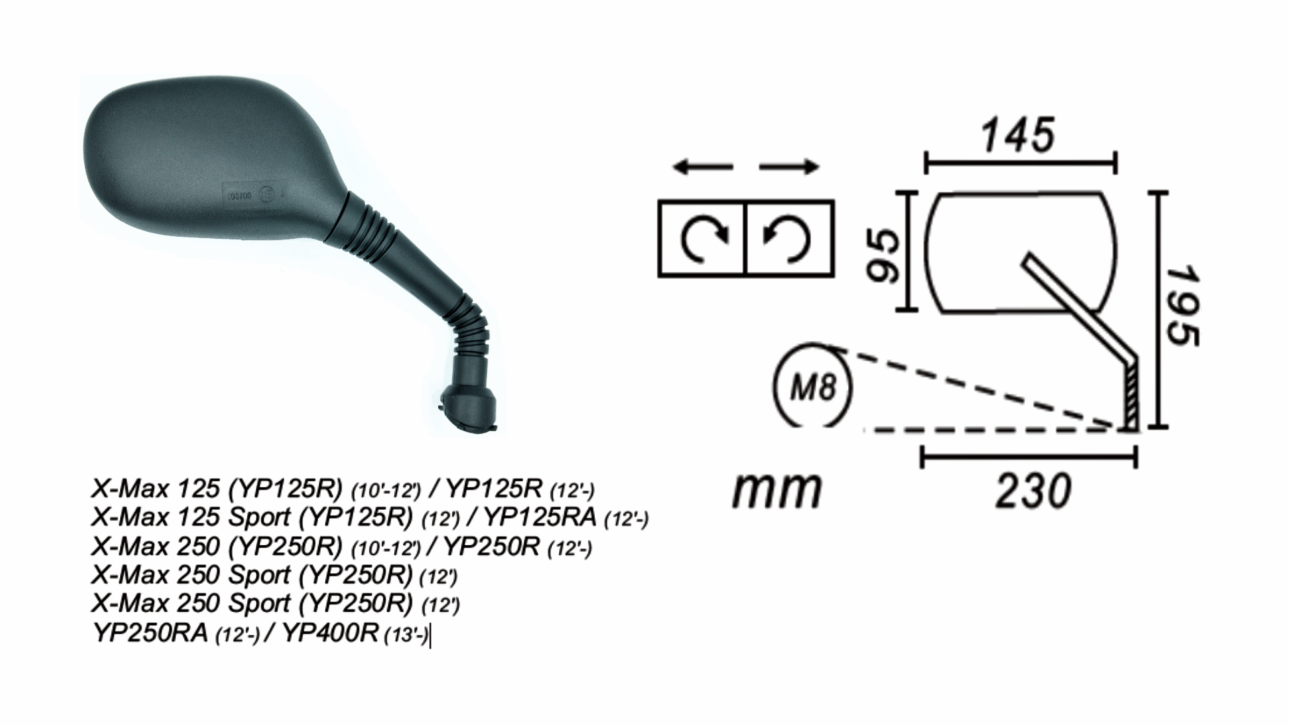 Lusterko Yamaha X-Max 125/250 2010-… Prawe Power F Lusterko Yamaha X-Max 125/250 2010-… Prawe Power F - obrazek 2
