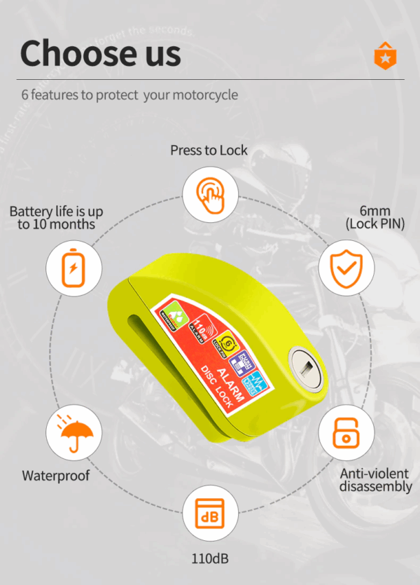 Blokada Antykradzieżowa Disc Lock Z Alarmem 110db Neonowa - obrazek 3