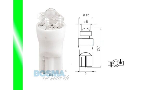 Żarówka bosma 12v 1*led standard t10 green diamond