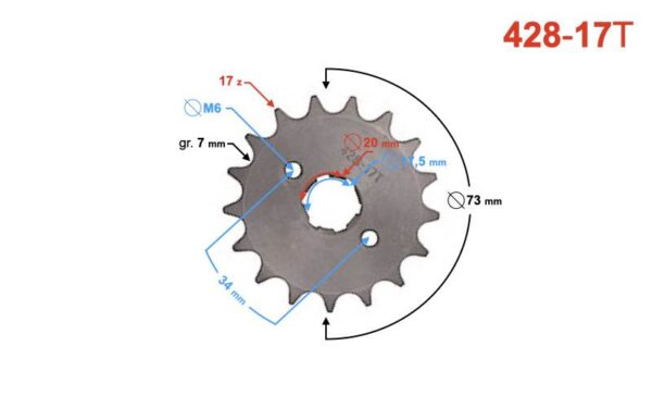 Zębatka zdawcza 17/428 tz125