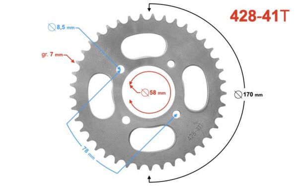 Zębatka motorower 41 zębów 428 sprint - obrazek 2