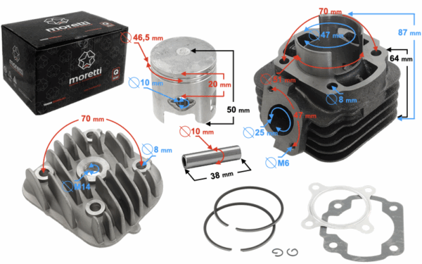 Cylinder i głowica skuter 2t 70cc 1pe40qmb sw.10mm