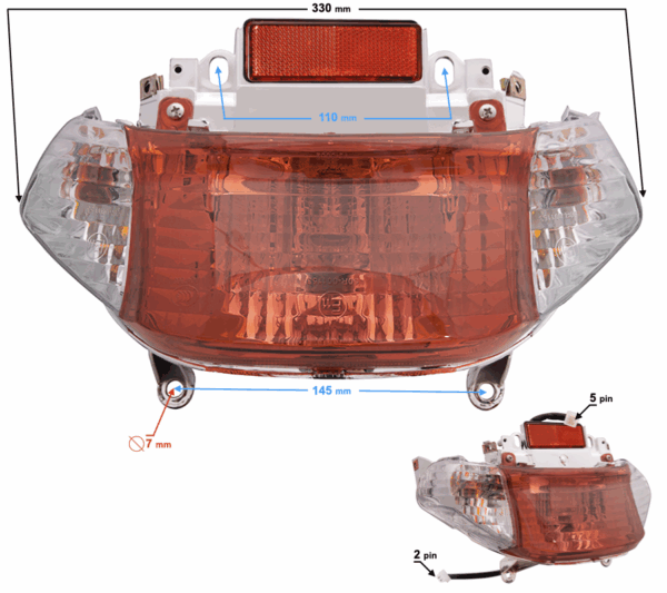 Lampa tylna skuter 21 białe klosze