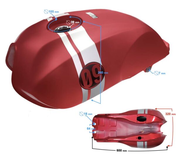 Zbiornik paliwa bak bordowy wersja 2 cafe racer 50