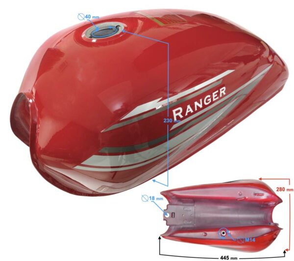 Zbiornik paliwa bak czerwony ranger classic e5