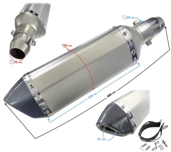 Tłumik tunningowy uniwersalny stal013370 mm kolor tytanowy)- końcówka czarna - obrazek 2