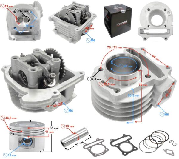 Cylinder i głowica skuter 4t 80cc 139qmb krótkie zawory - obrazek 7