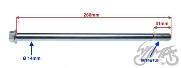 Oś wahacza tył m14 x 260 junak 901 sport - obrazek 2