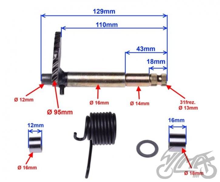 Wałek rozrusznika gy6 125cc 129mm Wałek rozrusznika gy6 125cc 129mm - obrazek 2